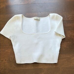 Babaton White Ribbed Square-Neck Crop Top